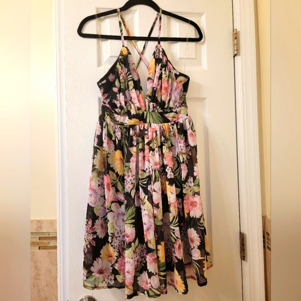 Haute Monde Pink and Black Sleeveless Midi Dress in Size Medium